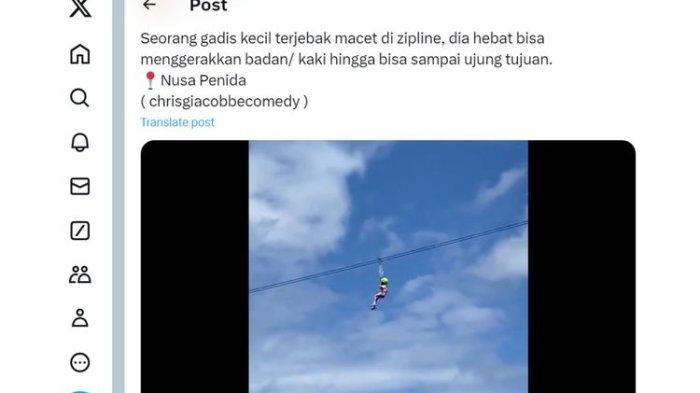 Tangkapan layar anak tersangkut di flying fox Nusa Penida Bali.(X/@Pai_C1)
