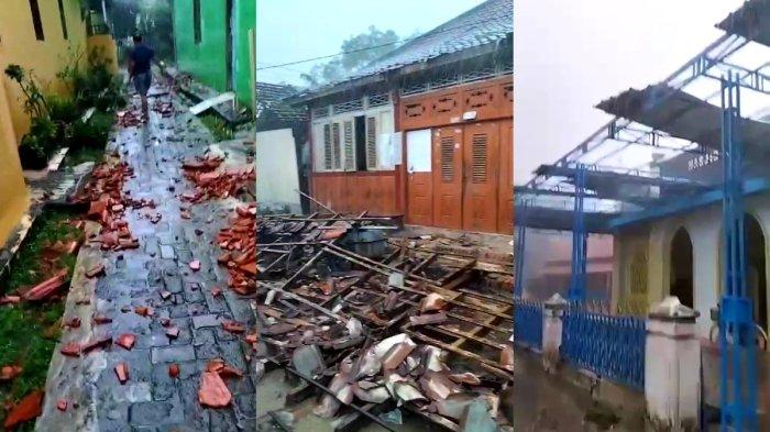 Foto tangkapan layar kondisi saat terjadi angin puting beliung di Desa Kertasari, RT 02/RW 04, Kecamatan Suradadi, Kabupaten Tegal, Jawa Tengah yang mengakibatkan beberapa rumah warga rusak berat, ringan, dan satu masjid mengalami kerusakan di bagian atap, pada Selasa (6/2/2024) sekitar pukul 15.40 WIB.