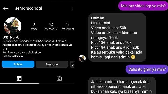 Tangkapan layar yang diduga bukti transaksi jual beli konten dewasa mahasiswa UNS.