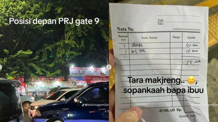 Kolase foto pembeli bakso dan es teh yang digetok harga Rp 55 ribu, lokasinya di depan PRJ Kemayoran, Jakarta.