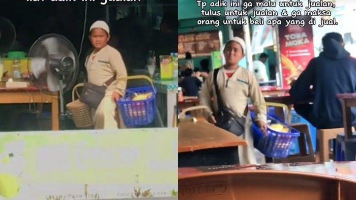 Viral di media sosial sebuah video memperlihatkan seorang bocah keliling berjualan kue di kawasan Universitas Muhammadiyah Palembang-Plaju, Palembang,