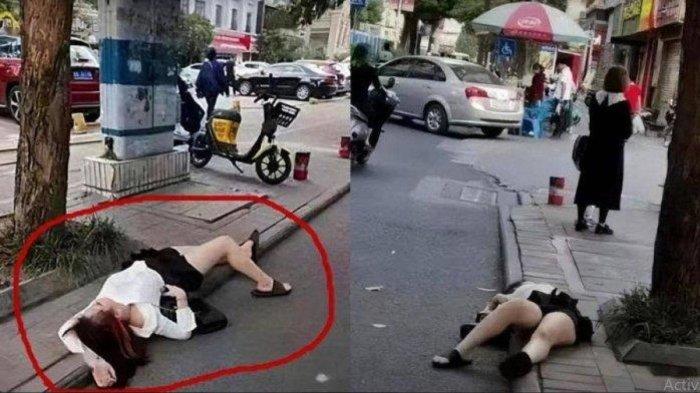 Wanita tidur di pinggir jalan usai kepergok selingkuh.