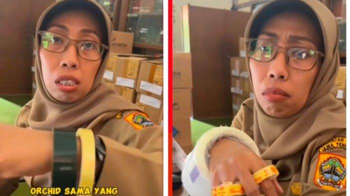 Sosok Bu Dewi Guru Viral Asal Kudus Parodikan Gelang Balenciaga yang Mirip Lakban