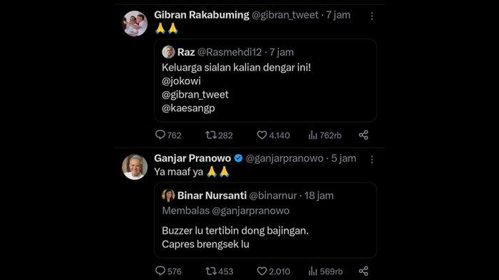 Gibran Rakabuming Raka dan Ganjar Pranowo sama-sama mendapat hujatan dari warganet medsos X.