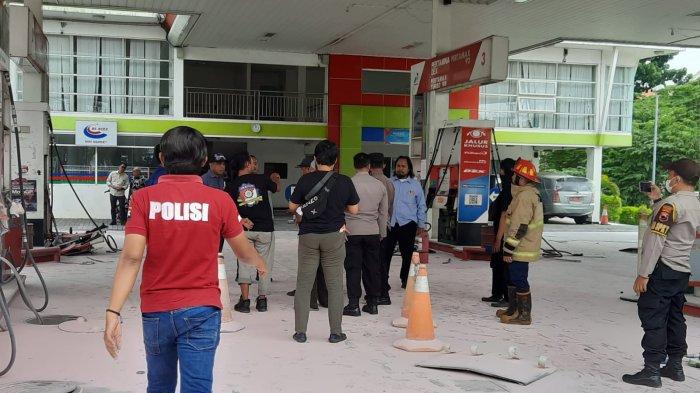 Polisi saat mendatangi lokasi SPBU Undip Tembalang, Kota Semarang, Rabu (10/1/2024).