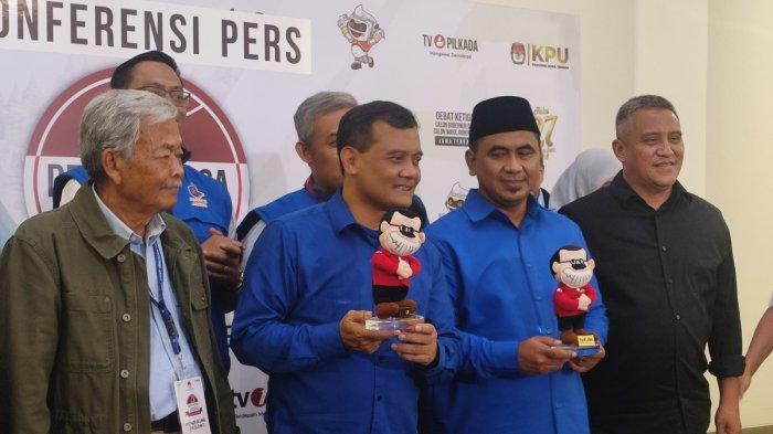 Cagub dan Cawagub nomor urut 2, Ahmad Luthfi-Taj Yasin menyampaikan  keterangan pers di Muladi Dome, Undip Semarang, Rabu (20/11/2024).
 