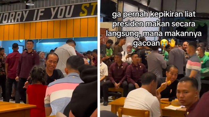 Kolase foto Presiden Jokowi saat nyobain jajan Mie Gacoan di gerai cabang Kota Mataram, Nusa Tenggara Barat (NTB).
