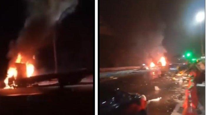 KECELAKAAN DI GERBANG TOL CIAWI - Tangkapan layar video yang diunggah oleh akun X @ilhampid pada Rabu (5/2/2025) - Suasana mencekam setelah kecelakaan maut di Gerbang Tol Ciawi 2 pada Selasa (4/2/2025)