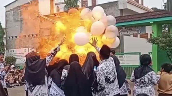 Sebanyak 10 guru sekolah dasar negeri (SDN) Cimuning 1, Kecamatan Mustika Jaya, Kota Bekasi, mengalami luka bakar akibat meledaknya balon gas saat perayaan Hari Guru Nasional, Sabtu (25/11/2023). (Dok. Istimewa)