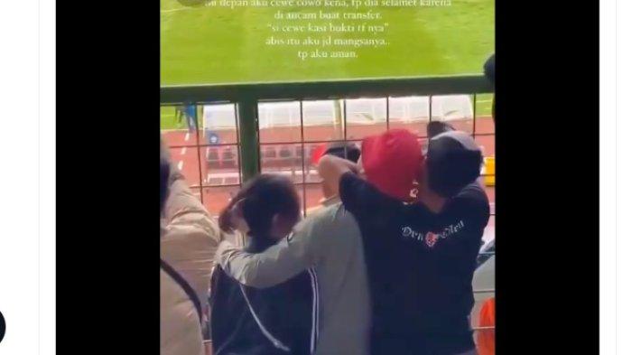 Tangkapan layar unggahan X @JhonSitorus_18 pada Selasa (18/2/2025). Pasangan kekasih tersebut disebut dipalak saat nonton laga Persija vs Persib.