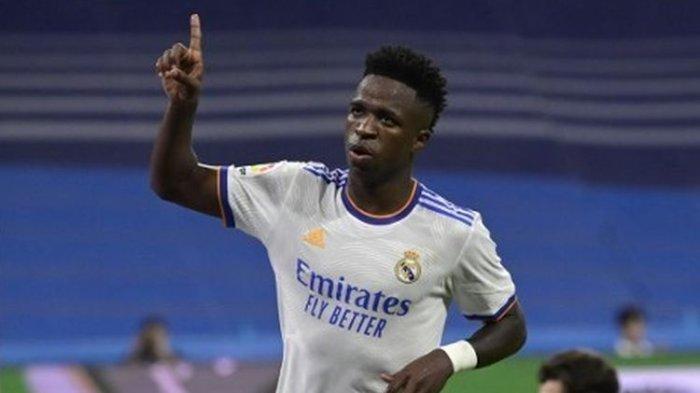 Penyerang Real Madrid asal Spanyol, Vinicius Junior, mencetak tiga gol alias hattrick dalam laga Real Madrid vs Levante dalam pentas Liga Spanyol pekan ke-36 di Santiago Bernabeu, Jumat (13/5/2022) dini hari WIB.