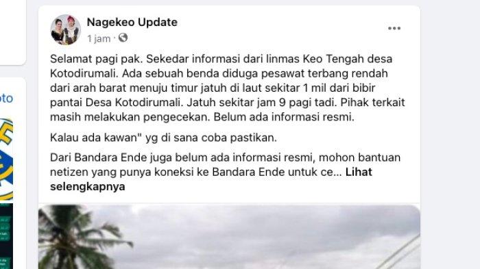 Unggahan dengan narasi diduga pesawat jatuh di perairan dekat Desa Kotodirumali, Keo Tengah, Nagekeo, Nusa Tengga Timur