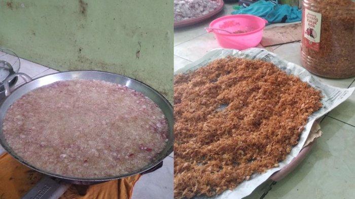 BAWANG GORENG - Warga di Taman Bringin Elok Semarang memproduksi bawang goreng dan dijualnya. Pelanggannya sudah banyak. Produksi harian mencapai 45 kilogram kering untuk memenuhi pesanan. (Annisa Nurisandi Sastra Inggris Unimus Magang Jurnalistik Tribun Jateng)