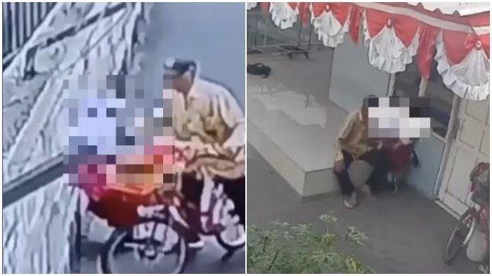 Tangkapan layar CCTV yang merekam aksi seorang kakek sedang meraba tubuh bocah SD di kawasan Cipinang Muara, Jatinegara, Jakarta Timur.
