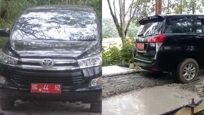 Viral mobil Kepala Dinas di Sumsel trobos jalan baru dicor beton.