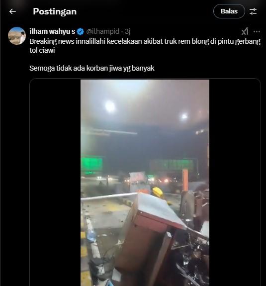 KECELAKAAN DI GERBANG TOL CIAWI 2 - Tangkapan layar unggahan video di akun X @ilhampid pada 5 Februari 2025 - Suasana mencekam setelah kecelakaan di Gerbang Tol Ciawi 2 Bogor pada Selasa (4/2/2025) malam
