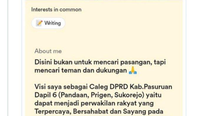 Caleg Pasuruan kampanye lewat aplikasi Bumble. (TWITTER.com/@advltswiim)