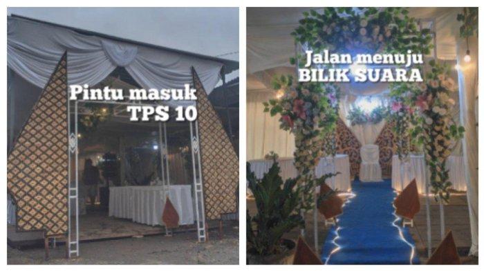 Viral di media sosial penampakan TPS unik di Magelang. TPS itu dipenuhi dengan dekorasi ala resepsi pernikahan.