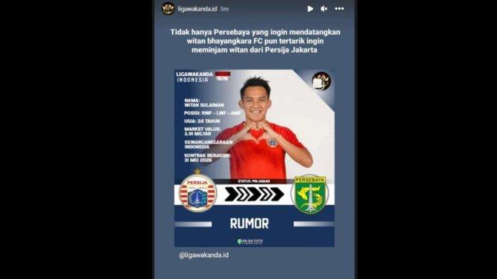 Rumor diperebutkannya winger Persija Jakarta, yakni Witan Sulaeman oleh Persebaya Surabaya dan Bhayangkara FC pada putaran kedua Liga 1 2023.
