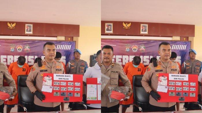 PEREDARAN SIM PALSU - Jumpa pers pengungkapan kasus pemalsuan SIM di Tarakan, Kaltara, Rabu (11/6/202025). Empat tersangka menjual SIM palsu dengan harga Rp 1,3 juta.