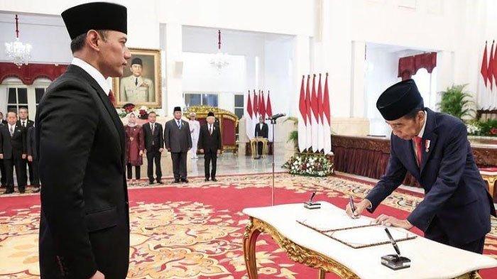 AHY saat dilantik menjadi menteri Agraria dan Tata Ruang (ATR)/BPN oleh Presiden Jokowi, Rabu (21/2/2024).