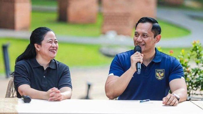 Ketua Umum Partai Demokrat Agus Harimurti Yudhoyono (kanan) bertemu dengan Ketua DPP PDI Perjuangan (PDI-P) Puan Maharani (kiri) di Hutan Kota Plataran, Gelora Bung Karno (GBK), Senayan, Jakarta, Minggu (18/6/2023).