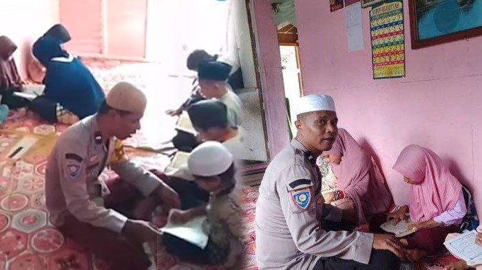 Aipda Saraju Rumalean saat mengajarkan anak-anak membaca Alquran di Kabupaten Fakfak, Papua Barat, Kamis (4/7/2024).
