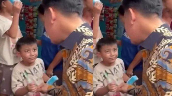 Aksi Wapres Gibran tarik-tarikan es cekek dari seorang bocah, lalu tukar dengan susu