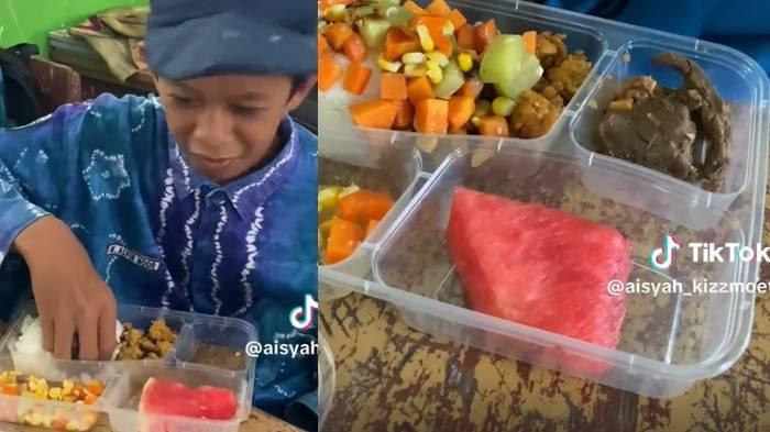 Alvin sumringah bisa makan daging di program Makan Bergizi Gratis (MBG).