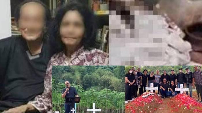 Anak pasangan suami istri lansia, Hans Tomasoa dan Rita Tomasoa yang tewas membusuk di rumah di Jonggol, Bogor, Jawa Barat datangi makam orangtua.
