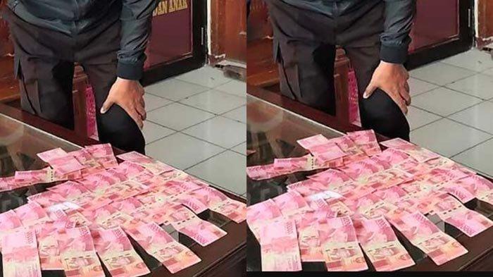 UANG PALSU DI TUBAN - Barang bukti sisa uang palsu pecahan Rp. 100.000 yang berhasil diamankan dari Andik Setyawan (30), dan Andrino Eka Putra (41), dua tersangka pengedar uang palsu selama Bulan Ramadan di Kabupaten Tuban, Jawa Timur. Selasa (8/4/2025). Mereka belanja ke warung-warung demi dapat kembalian.