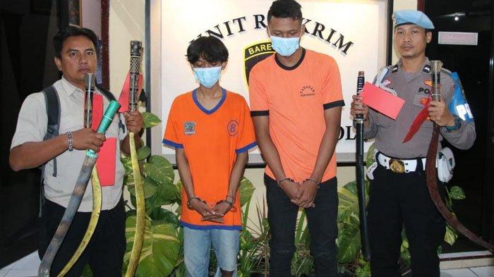 Anggota gangster di Surabaya diamankan oleh Tim Antibandit Polsek Wonocolo Polrestabes Surabaya, Rabu (16/8/2023). 