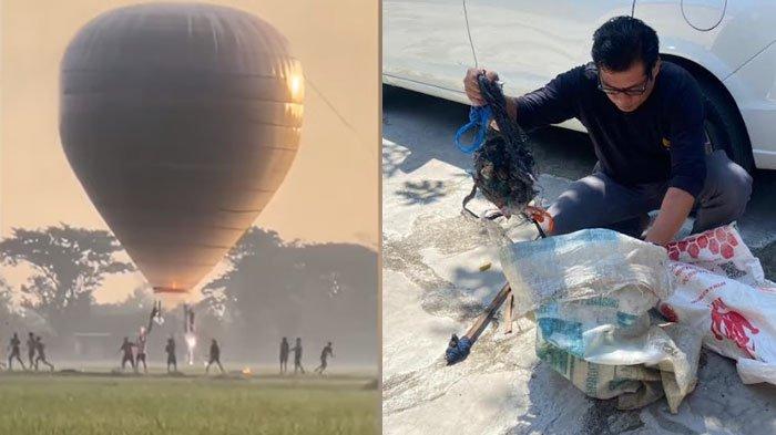 Balon udara tanpa awak berisi petasan meletus di Ponorogo, Senin (13/5/2024) (ist) dan saat polisi mengamankan sejumlah barang bukti yang sempat coba dihilangkan oleh para remaja