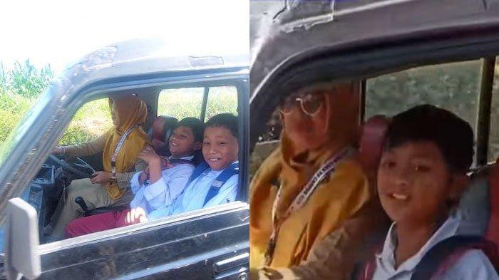 Bu Kepsek Septina rela antar jemput muridnya karena lokasi sekolah terpencil