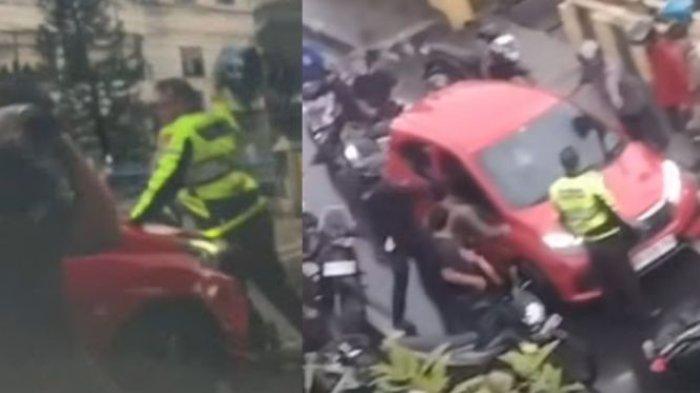 Detik-detik mobil Brio merah di Banjarmasin ditangkap polisi karena menabrak petugas dan berkendara ugal-ugalan.