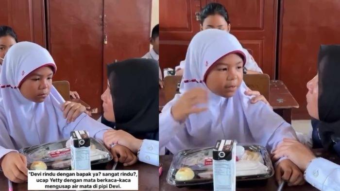 Momen Devi saat menangis kangen ayah, tak sentuh makan siang gratis demi ibunya