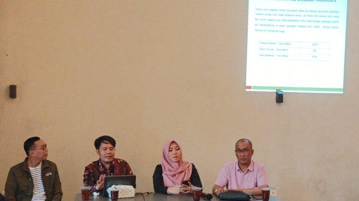 Direktur Riset Dialektika Institute, Mheky Polandia memberikan penjelasan dalam rilis survei di Surabaya, Senin (11/9/2023).