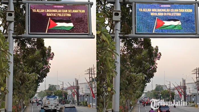 Doa untuk Palestina terpasang di papan digital lalu lintas atau Variable Message Signs (VMS) di Jalan Ahmad Yani, jelang masuk perkotaan Bojonegoro.