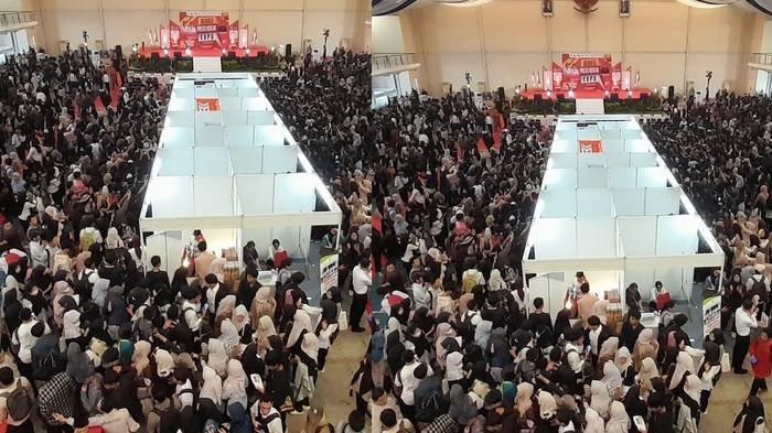 JOB FAIR RICUH - Event job fair yang diselenggarakan Pemkab Bekasi di Gedung Convention Center Presiden University, Jababeka, Cikarang Utara, Selasa (27/5/2025).