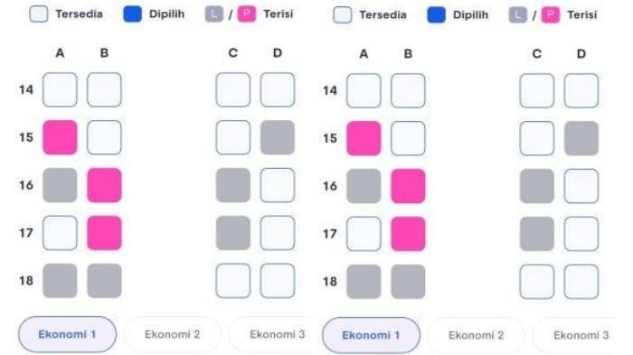 FEMALE SEAT MAP - Gambar tangkap layar aplikasi Access by KAI terbaru yang diambil pada Jumat (21/3/2025), luncurkan fitur Female Seat Map demi kenyamanan penumpang wanita.