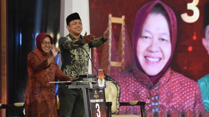 Pasangan Tri Rismaharini-KH Zahrul Azhar Asumta Gus Hans tampil dalam debat kedua Pilgub Jatim 2024 di Grand City Surabaya, Minggu (3/11/2024 malam. Gus Hans merasa plong tampil tanpa beban