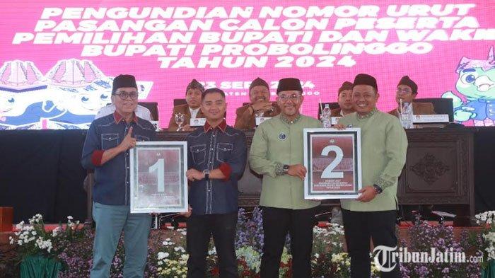 Calon Bupati dan Calon Wakil Bupati Probolinggo Gus Haris-Lora Fahmi mendapat nomor urut 2 dan Zulmi-Rasit dapat nomor urut 1.