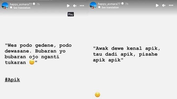 Happy Asmara mendadak berbagi unggahan bijak lewat story instagram pribadinya. Postingan terbaru Happy itu membuat nama sang mantan pacar, Denny Caknan kembali terseret.