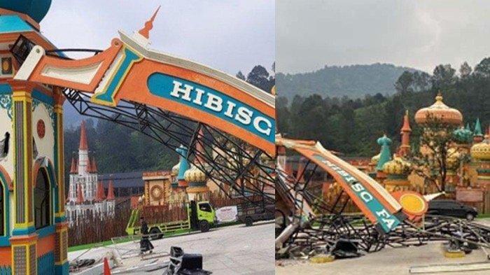 DEDI MULYADI SIAP GANTI - Foto gapura Hibisc Fantasy Puncak seusai dibongkar, Bogor, Jabar, Kamis (6/3/2025). Dedi Mulyadi mengungkapkan keinginan untuk mengganti semua kerugiannya.