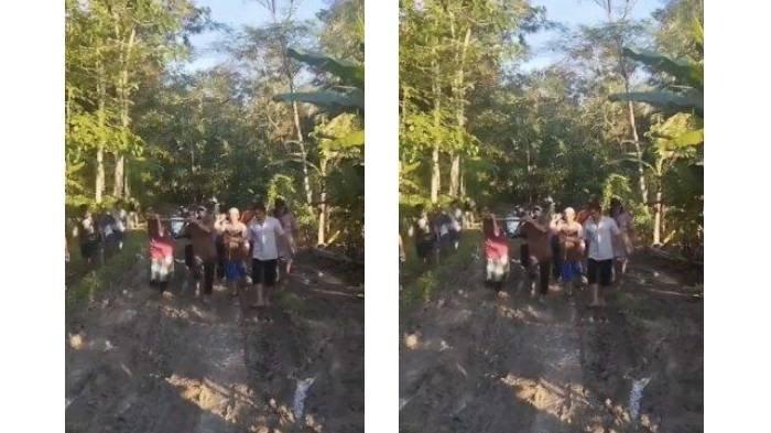 IBU HAMIL DITANDU - Viral video rekaman seorang ibu hamil tengah ditandu sejumlah warga untuk menuju ke puskesmas setempat. Karena tidak bisa dilalui kendaraan, lantaran jalan hancur, Minggu (18/5/2025).