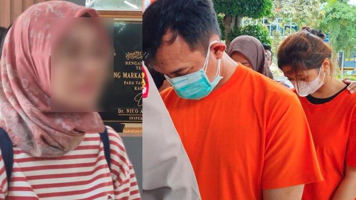 SUAMI SELINGKUH DIPENJARA - Tersangka Ichlas dan Viska hanya bisa tertunduk lesu dan bungkam dalam press release di Mapolres Gresik, Rabu (5/2/2025). Keduanya terancam dijerat hukuman penjara 12 tahun. Seorang ibu rumah tangga POD (kiri) didampingi kuasa hukumnya Debby Puspita Sari (kanan) saat di Mapolres Gresik, Senin (3/2/2025). POD melaporkan suaminya Ichlas dan Viska yang merupakan pemeran video syur yang menghebohkan Gresik.