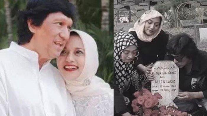 Ikang Fawzi saat ziarah ke makam Marissa Haque di TPU tanah kusir bersama dua putrinya, Isabella dan Chiki, pada Sabtu, (5/10/2024).