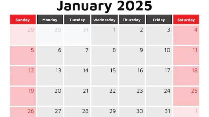 Ilustrasi kalender bulan Januari Tahun 2025.