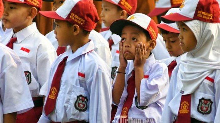 SEKOLAH KEKURANGAN MURID - Ilustrasi siswa SD berbaris. Guru di Madiun cemas pendaftar SPMB hanya satu murid. Kebanyakan siswa memilih sekolah di kota, Kamis (26/6/2025).