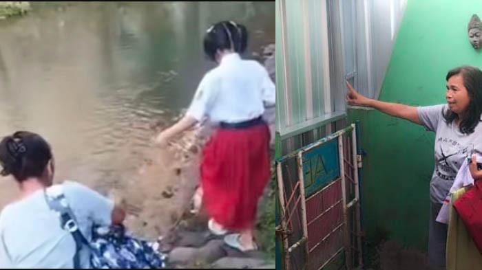 RUMAH DITUTUP WARGA - Tangkapan layar video siswa SD berangkat lewat aliran sungai karena akses keluar masuk rumahnya diduga ditutup oleh tetangga di Jl. Lamongan Selatan II 07 RW 01, Kelurahan Bendan Ngisor, Kecamatan Gajahmungkur, Kota Semarang, Jawa Tengah dan kondisi rumahnya sekarang.
